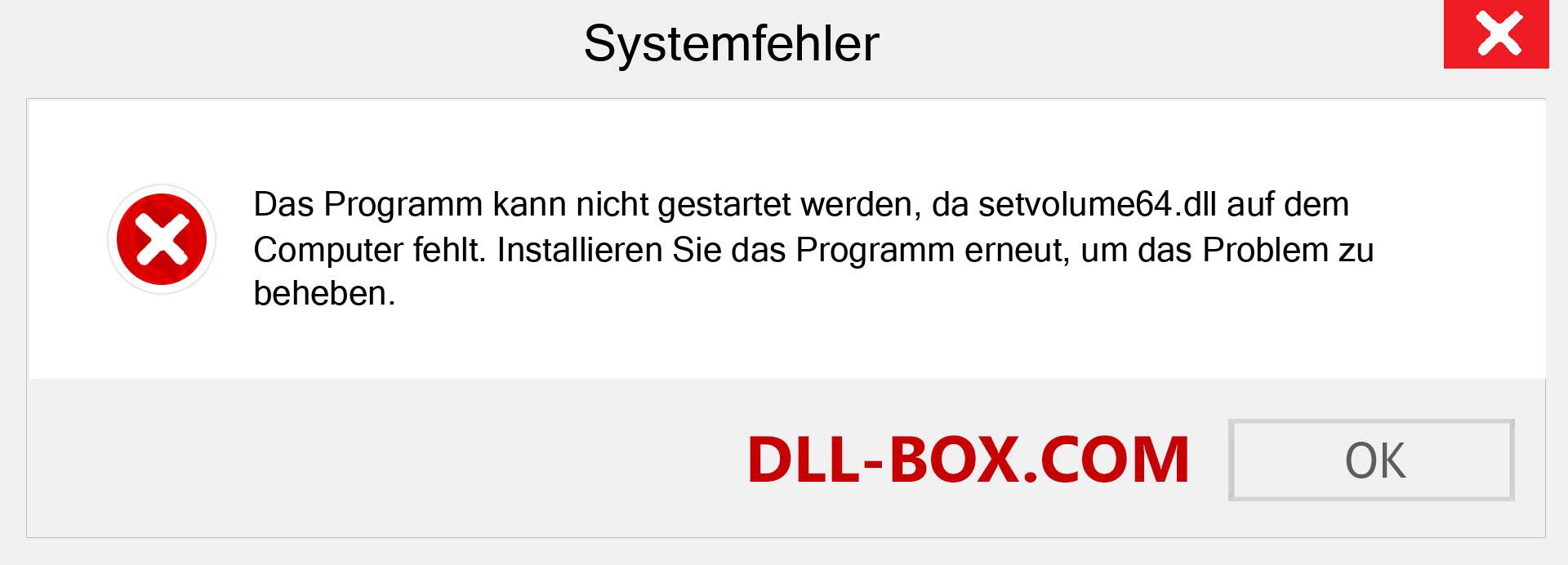 setvolume64.dll-Datei fehlt?. Download für Windows 7, 8, 10 - Fix setvolume64 dll Missing Error unter Windows, Fotos, Bildern
